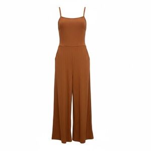 Sienna Sky Rust Ribbed Wide-Leg Jumpsuit with Stretch Waist (Size Large)